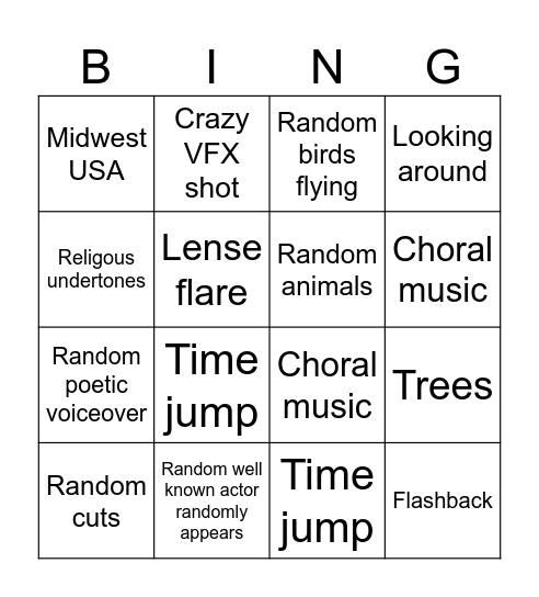 Mallick film Bingo Card