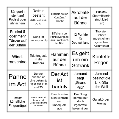 ESC 2025 Bingo (deutsch) Bingo Card