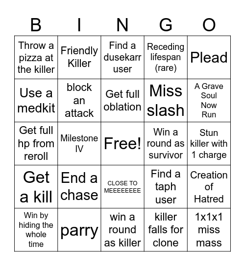 Forsaken Bingo Card