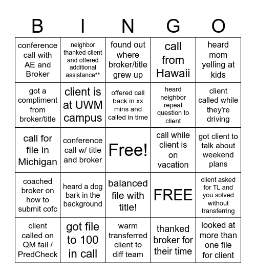 Untitled Bingo Card