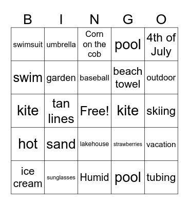 Bartlett Summer Bingo Card