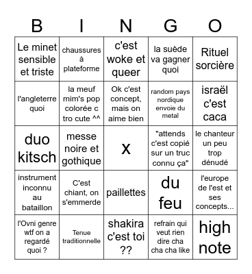 EUROVISION 2025 Bingo Card