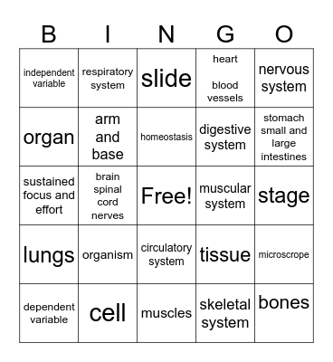 Life Science Bingo Card