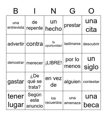 B2 Frequent Exam Words Bingo Card