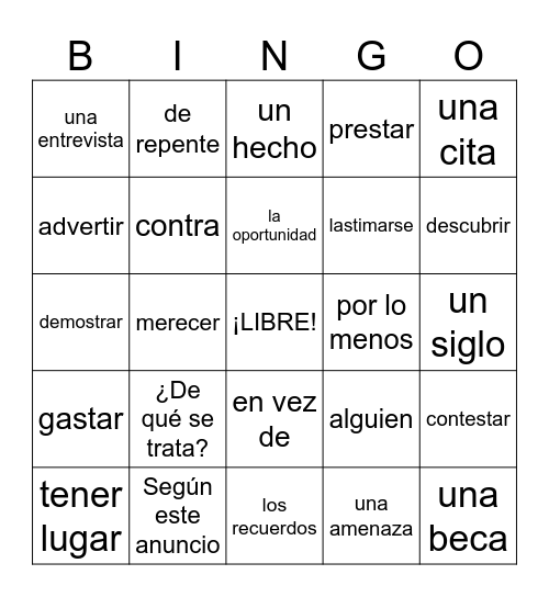 B2 Frequent Exam Words Bingo Card