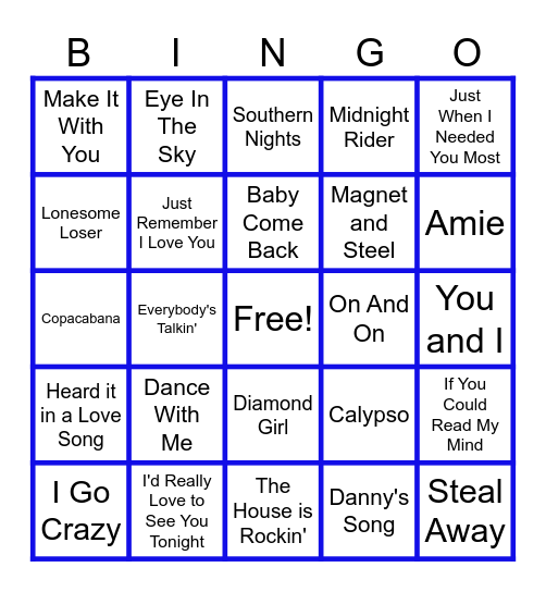 MUSIC BINGO at the Ann Arbor Eagles! Bingo Card