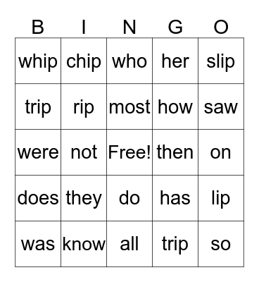 Phonics Bingo Card