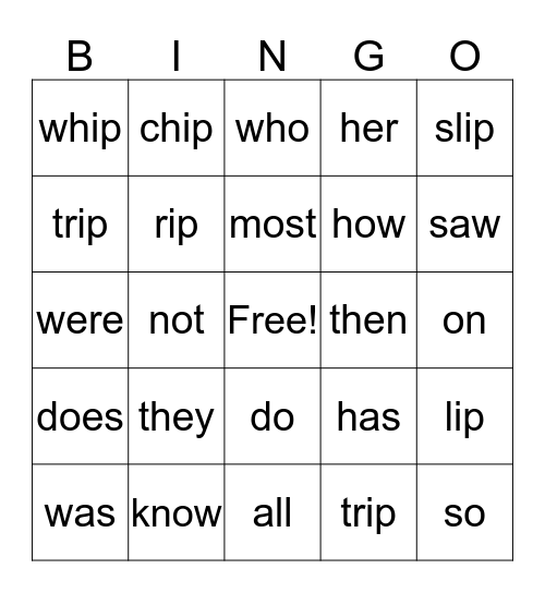 Phonics Bingo Card