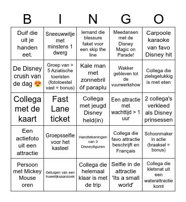 De Novi collega's Disney Bingo Card