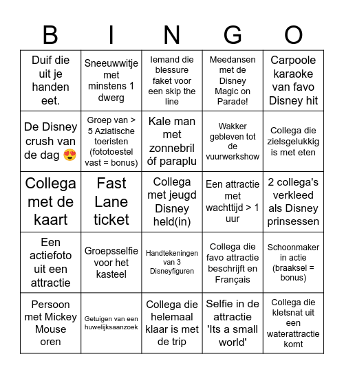 De Novi collega's Disney Bingo Card