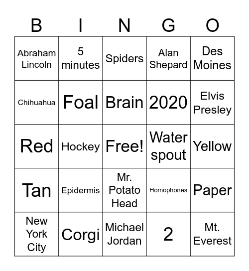 Trivia #5 Bingo Card