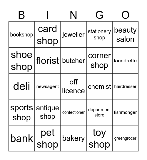 SHOPS Bingo Card