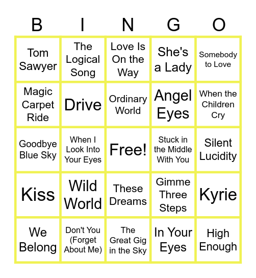 MUSIC BINGO at the Ann Arbor Eagles! Bingo Card
