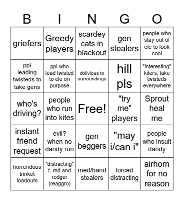 Dandy's world run bingo Card