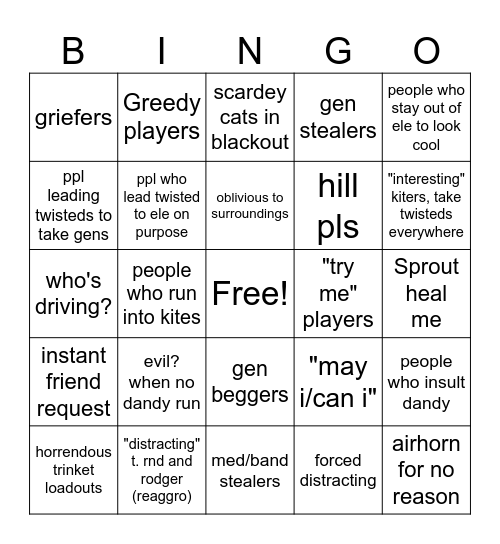 Dandy's world run bingo Card