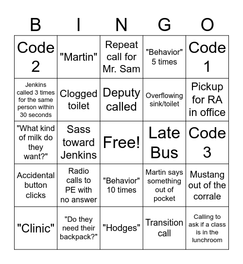 Radio Bingo Card