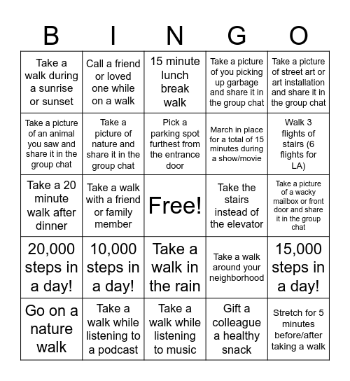 May 2025 Walking Challenge Bingo Card