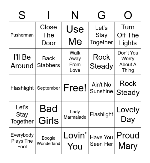 The 70's: Sounds of Black History Bingo Card
