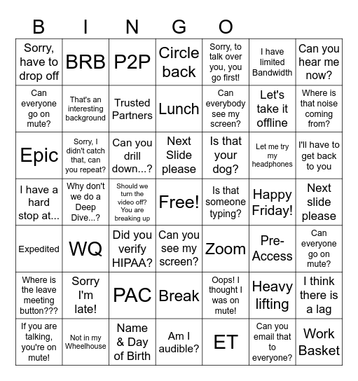 work work work work work! Bingo Card