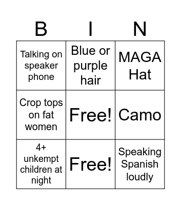 Walmart People Watching Bingo Card