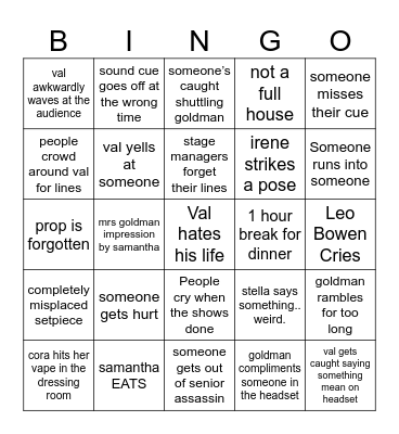 Our Town Bingo Card