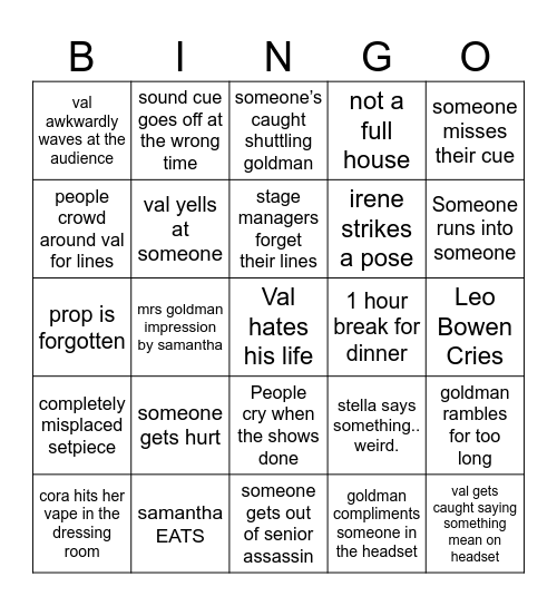Our Town Bingo Card