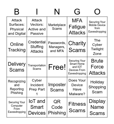 Cybersecurity Training Bingo Page 3 Bingo Card