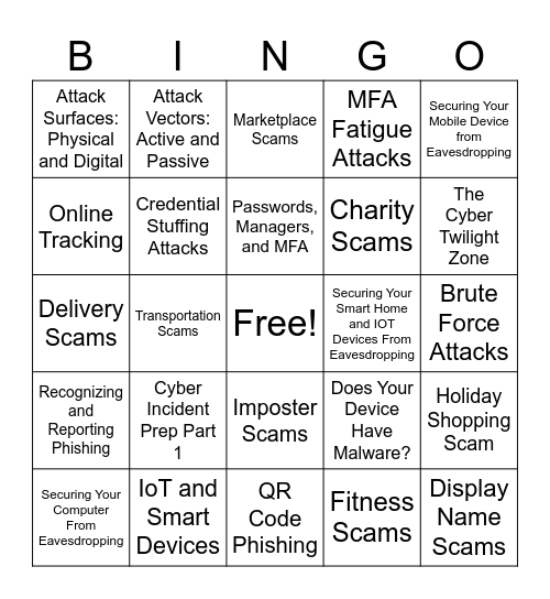 Cybersecurity Training Bingo Page 3 Bingo Card