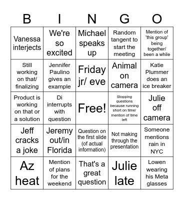AM/MA meeting Bingo Card