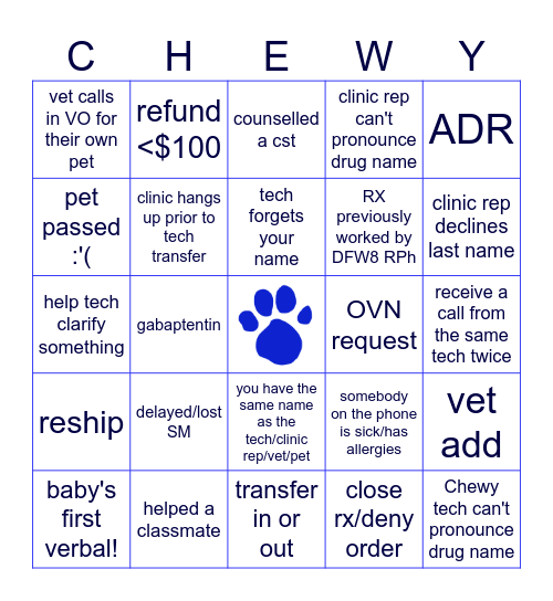 Vet Services Bingo Card
