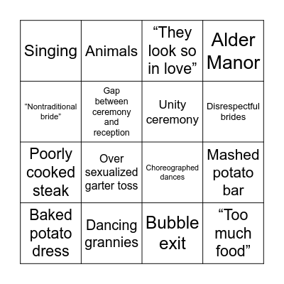 Four Weddings Bingo Card
