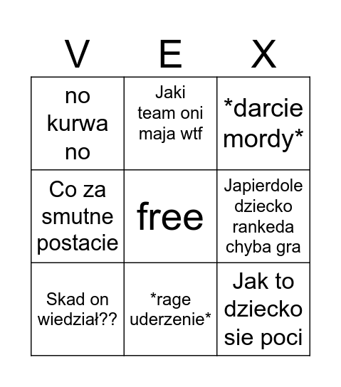 VEX Bingo Card