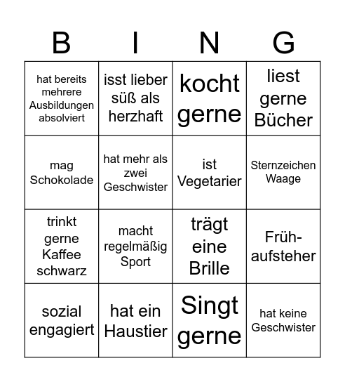 Kennenlern-Bingo Card