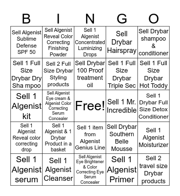 ALGENIST & DRYBAR BINGO Card