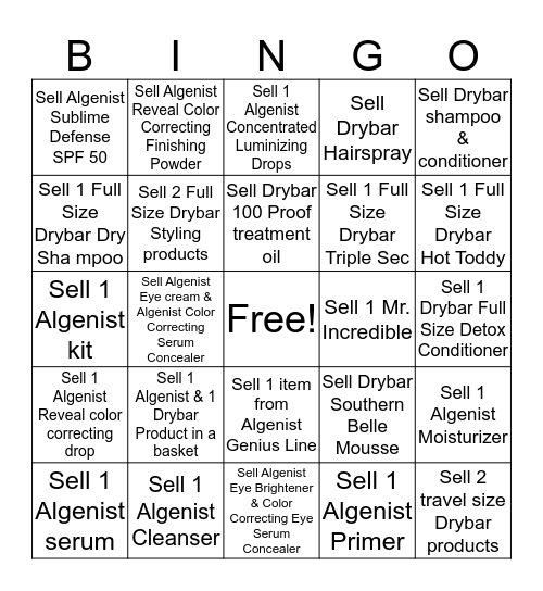 ALGENIST & DRYBAR BINGO Card