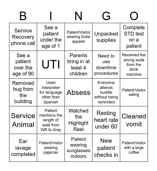 DUC HS Bingo Card