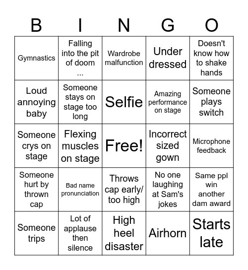 Commencement Bingo Card