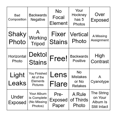 PHOTO 1 BINGO! Bingo Card