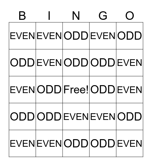 ODD AND EVEN BINGO Card