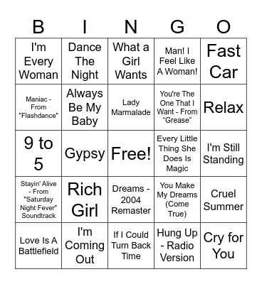 Musical Bingo Card
