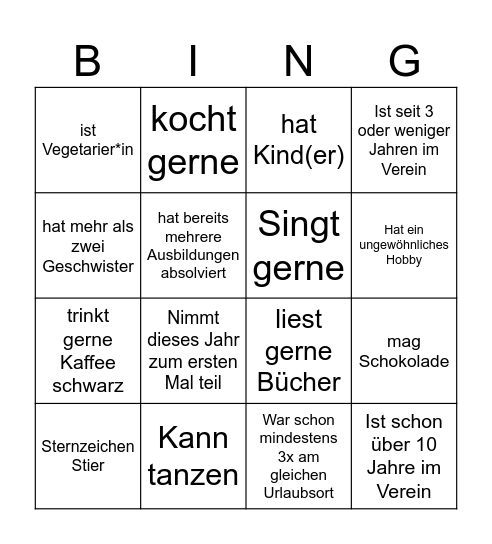 Kennenlern-Bingo Card