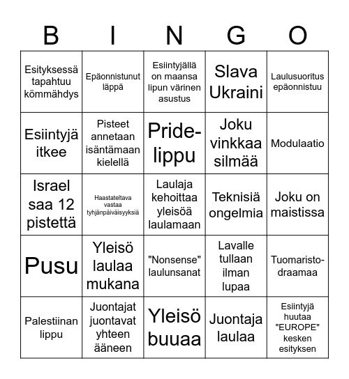 Euroviisu Bingo Card
