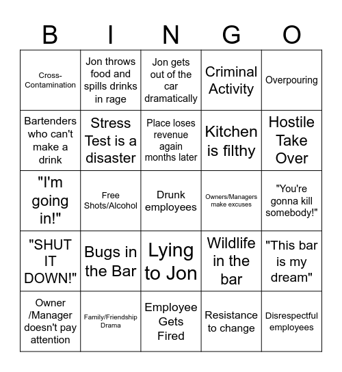 Bar Rescue Bingo Card