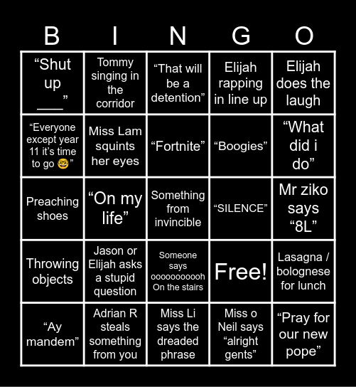 8 Lewis Bingo Card