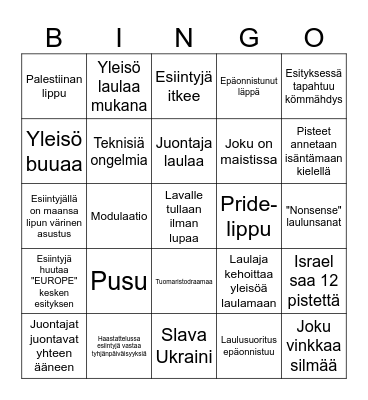 Euroviisu Bingo Card
