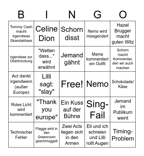 ESC 2025 Bingo Card