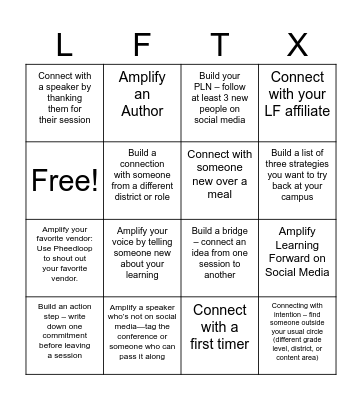 The ABC's of Learning Forward Bingo Card