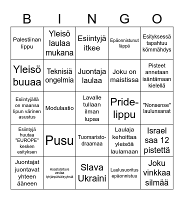 Euroviisu Bingo Card