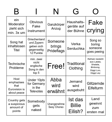 ESC 2025 Bingo Card