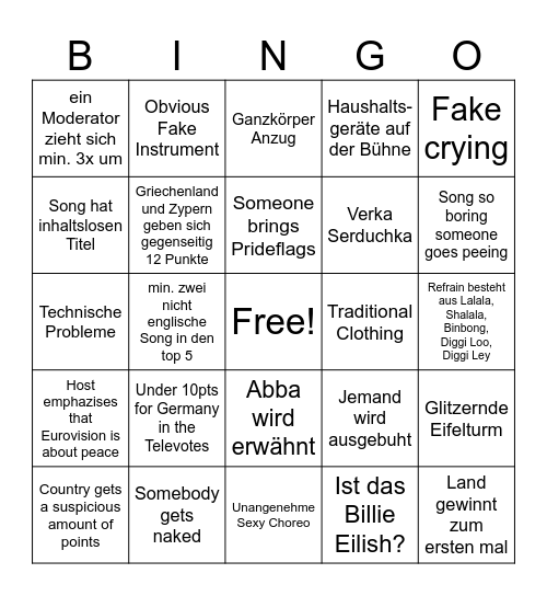 ESC 2025 Bingo Card